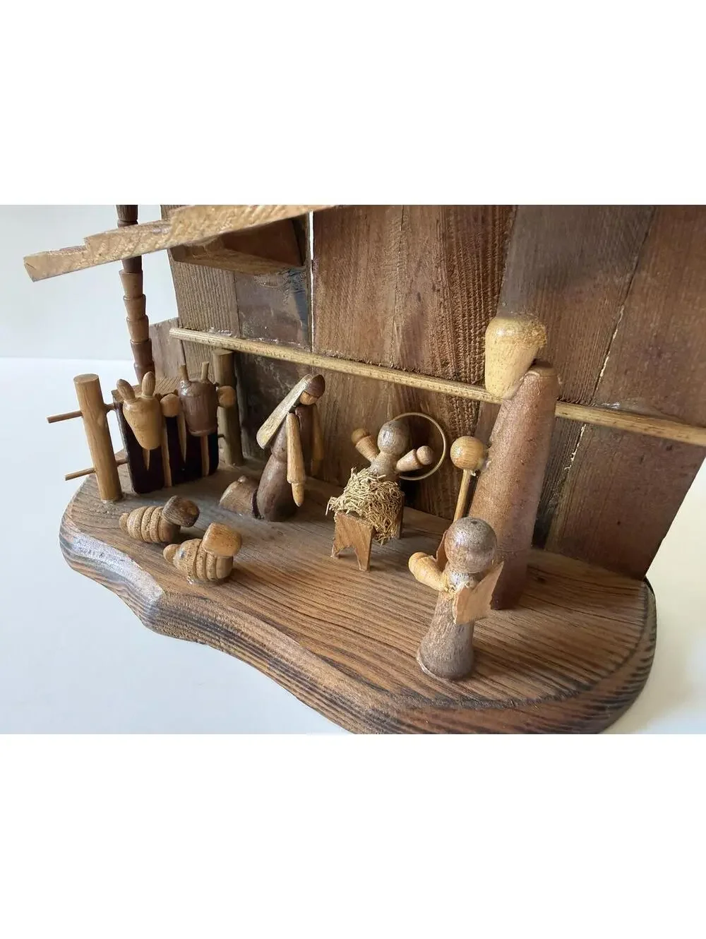Vintage 1978 Handmade Folk Art Wooden Nativity Scene Christmas Creche Manger